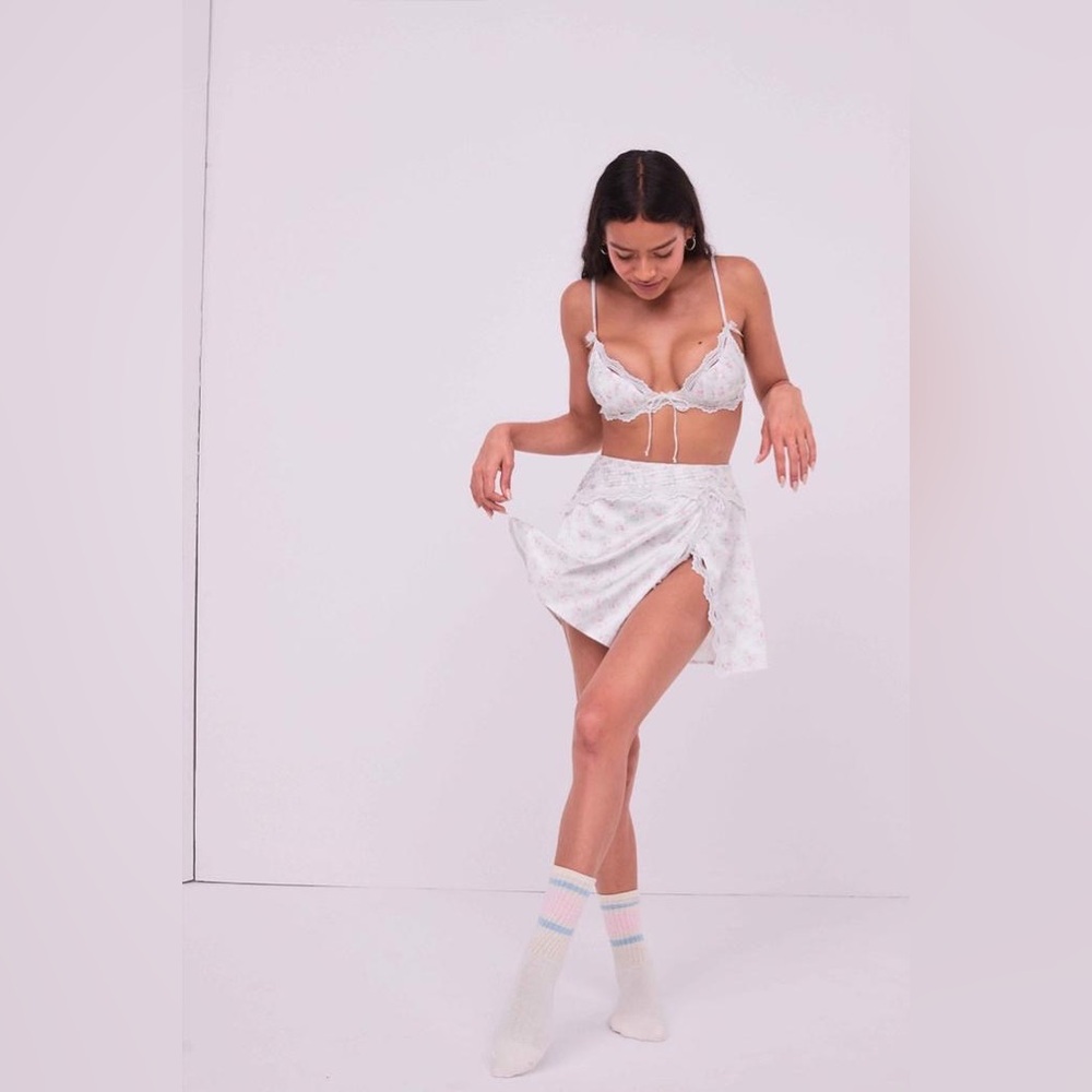 For love & lemons: 
Chic White Floral Bralette and Skirt Set